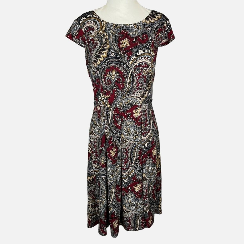 Liz Claiborne Short-Sleeve Paisley A-Line Dress Scoop-Neck Sz. 4